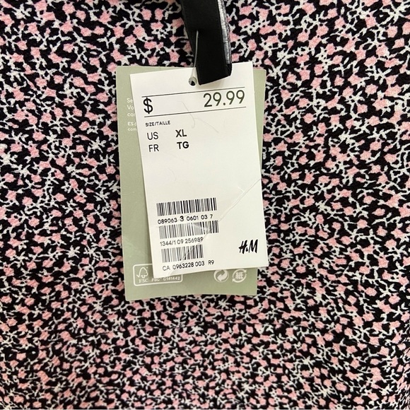 H&m dress liberty floral pink white black lightweight open to the leg summer XL - Picture 8 of 16